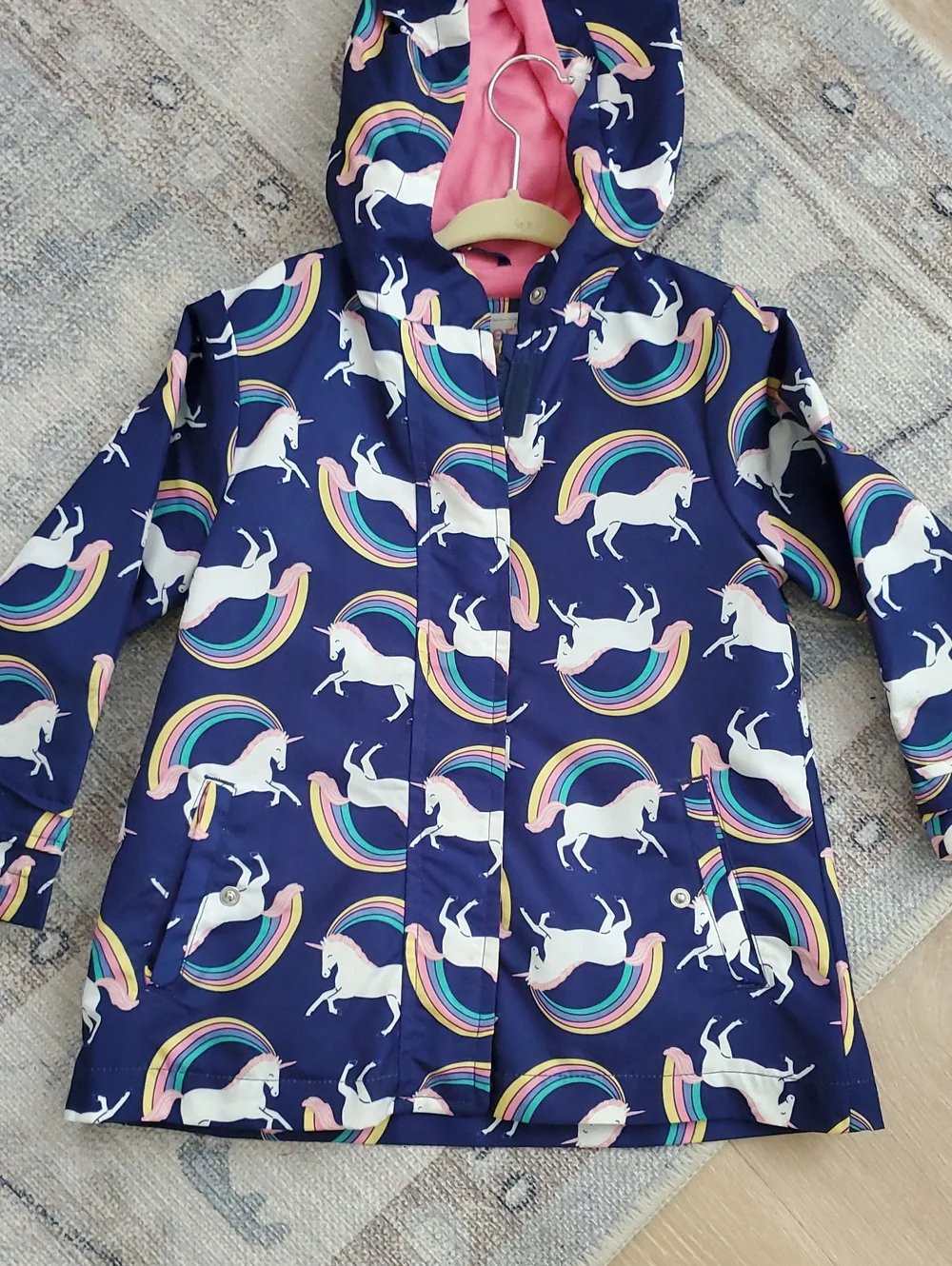 Carters Toddler Girls Rainbow Unicorn Rain Jacket Hooded Coat Sz3T